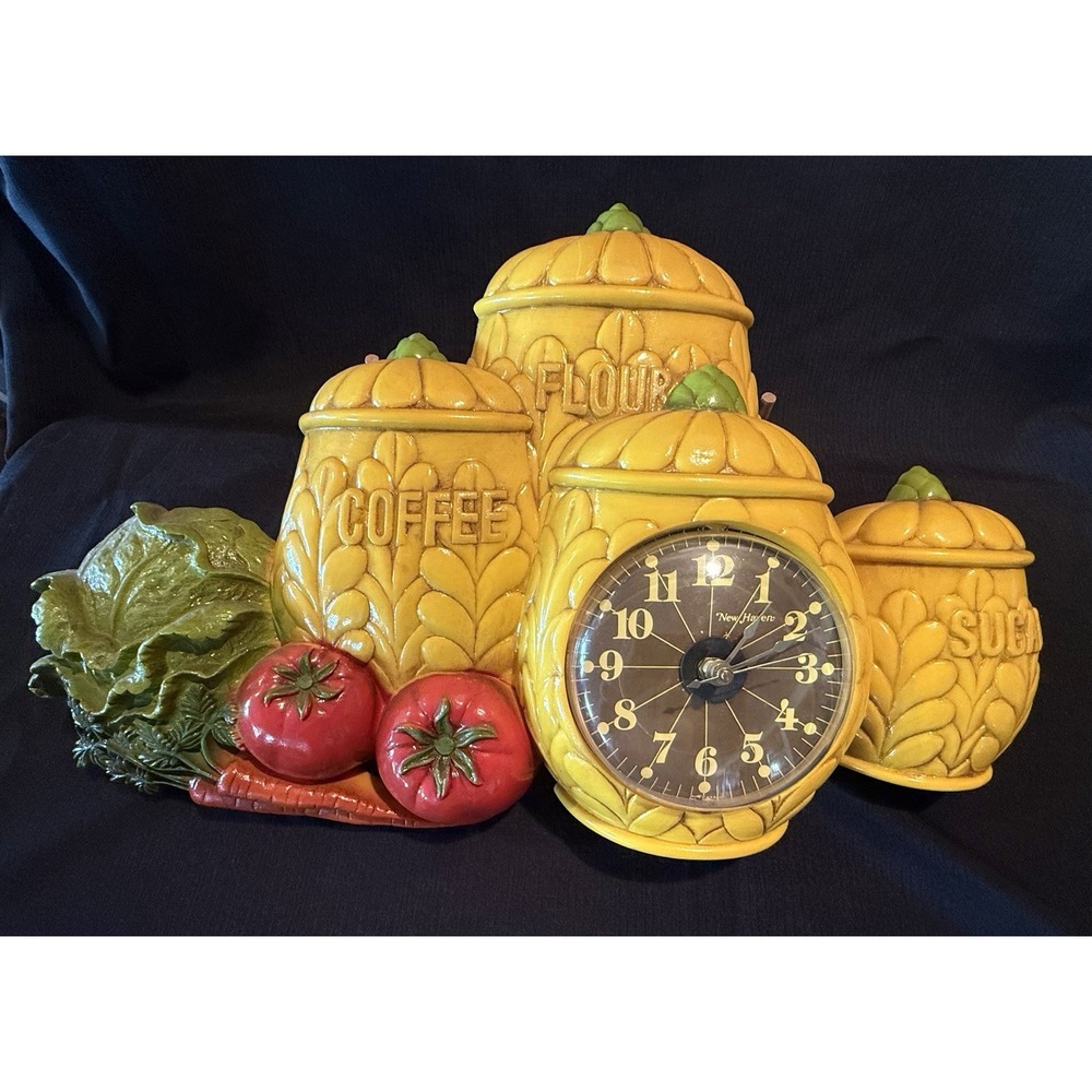 Vintage 1970s Burwood Canister Kitchen Wall Clock 1217 Yellow Retro 1974